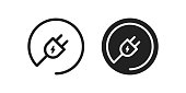 Electric plug round icon. Power cable symbol. Electro cord logo in vector flat