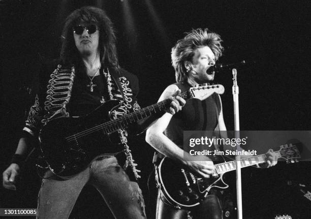 Richie Sambora, Jon Bon Jovi perform at the Target Center in Minneapolis, Minnesota on March 19, 1993.