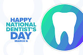 National Dentistâs Day. March 6. Holiday concept. Template for background, banner, card, poster with text inscription. Vector EPS10 illustration.