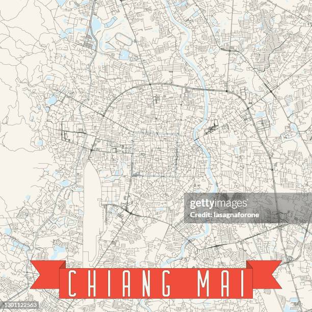 stockillustraties, clipart, cartoons en iconen met chiang mai, thailand vector kaart - chiang mai stad