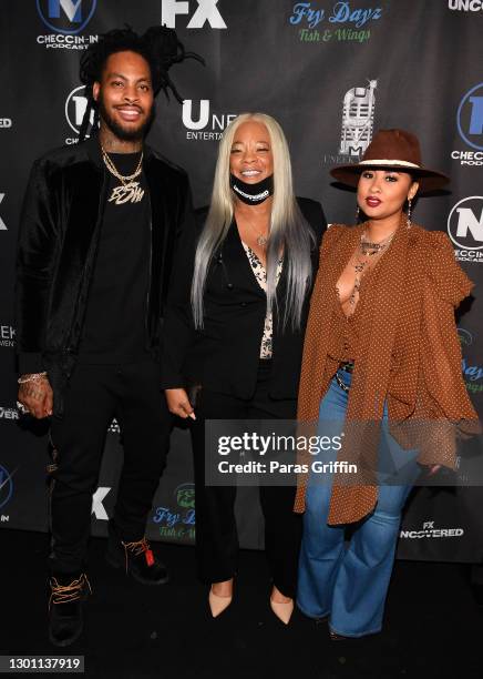 Waka Flocka, Deb Antney and Tammy Rivera attend "Hip Hop Uncovered" Atlanta premiere at Oak Atlanta on February 08, 2021 in Atlanta, Georgia.