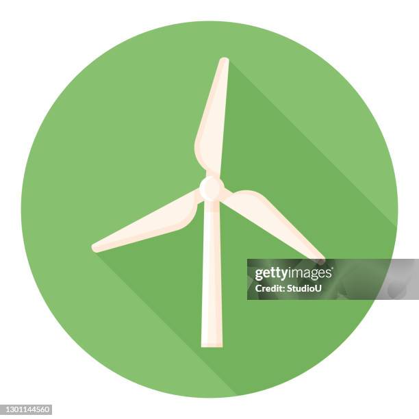 illustrazioni stock, clip art, cartoni animati e icone di tendenza di icona piatta turbina eolica - motivo con ombra lunga