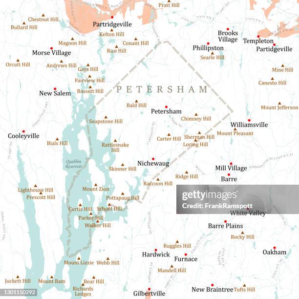 ma worcester petersham vector road map - barre stock illustrations