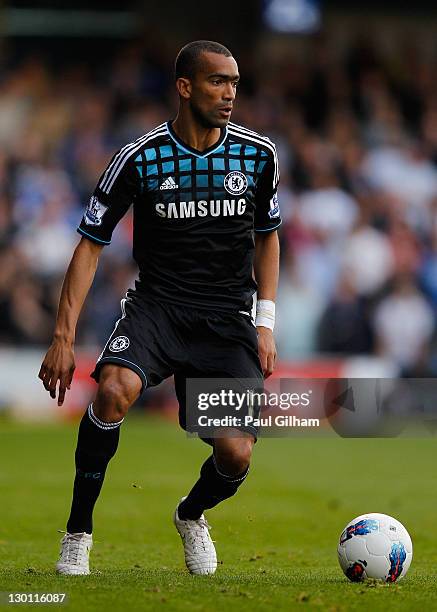 Jose Bosingwa of Chelsea with the ball during the Barclays Premier League match between Queens Park Rangers and Chelsea at Loftus Road on October 23,...