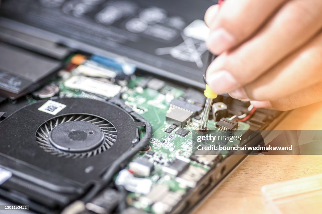 Computer repair concept Close-up view.Hardware.