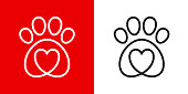 Paw logo icon of pet with heart