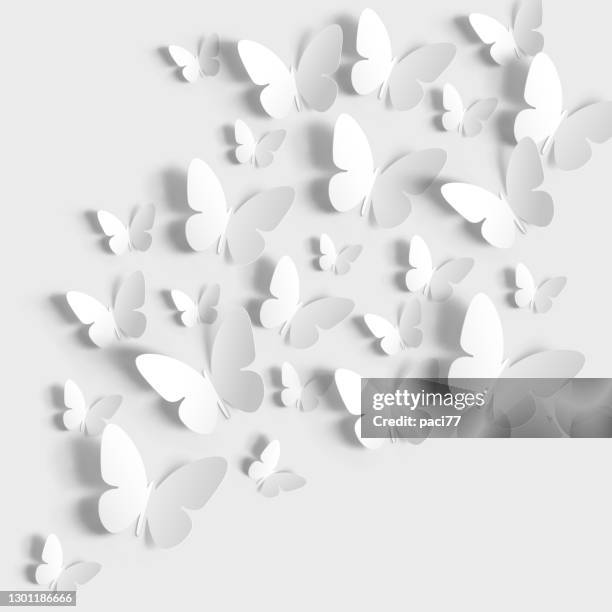 ilustrações, clipart, desenhos animados e ícones de papel de borboletas cortado em fundo branco. - butterfly