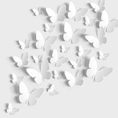 Butterflies paper cut on white background.