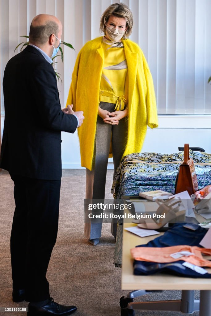 Queen Mathilde Of Belgium Meets Representatives Of The Fashion And Clothing Sector In Brussels