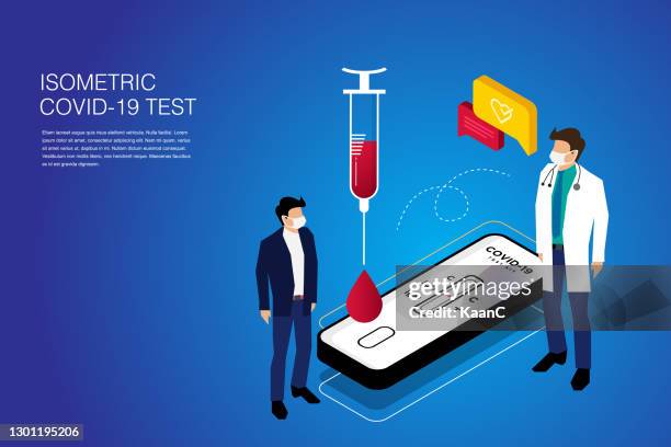 isometric design. coronavirus or covid-19 test concept. coronavirus or covid-19 pandemic concept stock illustration - coronavirus testing kit stock illustrations