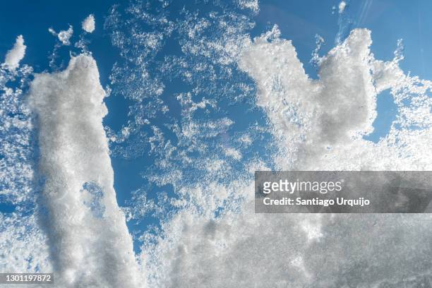 close-up of snow and ice on a window - windows surface stock pictures, royalty-free photos & images