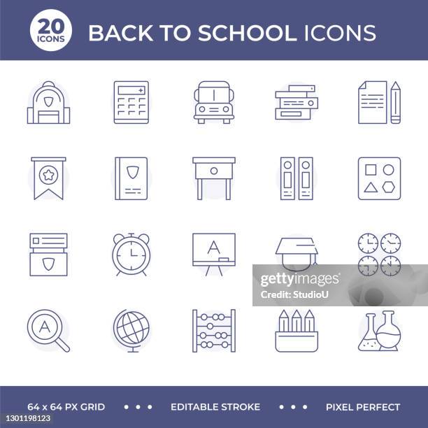 back to school thin line icons - math test paper stock illustrations