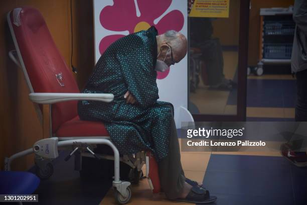 Patient inside the emergency room on February 08, 2021 in Palermo, Italy. A year after the start of the Covid-19 pandemic, hospitals are forced to...