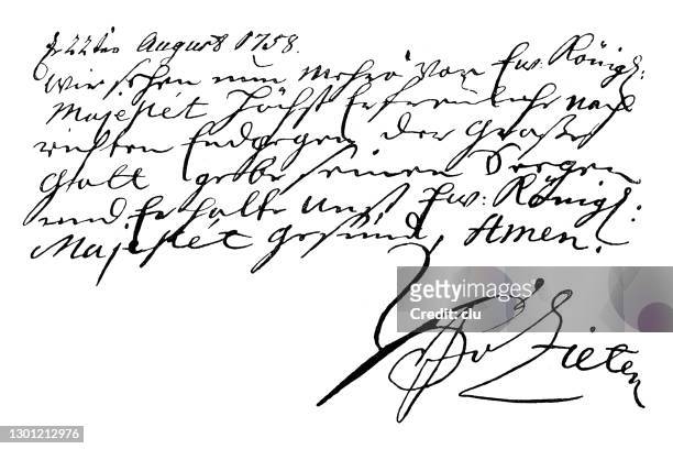 hans joachim von zieten, handwriting to frederick the great from august 22, 1758 - hans joachim von zieten stock illustrations