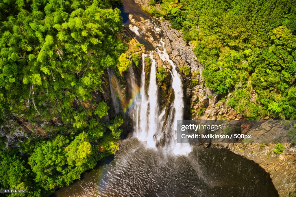 Aerial view of waterfall in forest,Chemin la Croix,Reunion