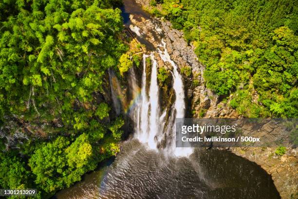 aerial view of waterfall in forest,chemin la croix,reunion - la reunion stock pictures, royalty-free photos & images