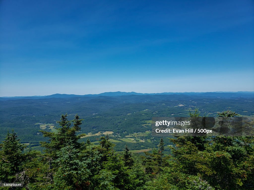 Scenic view of landscape against clear blue sky,Mt Ascutney,United States,USA