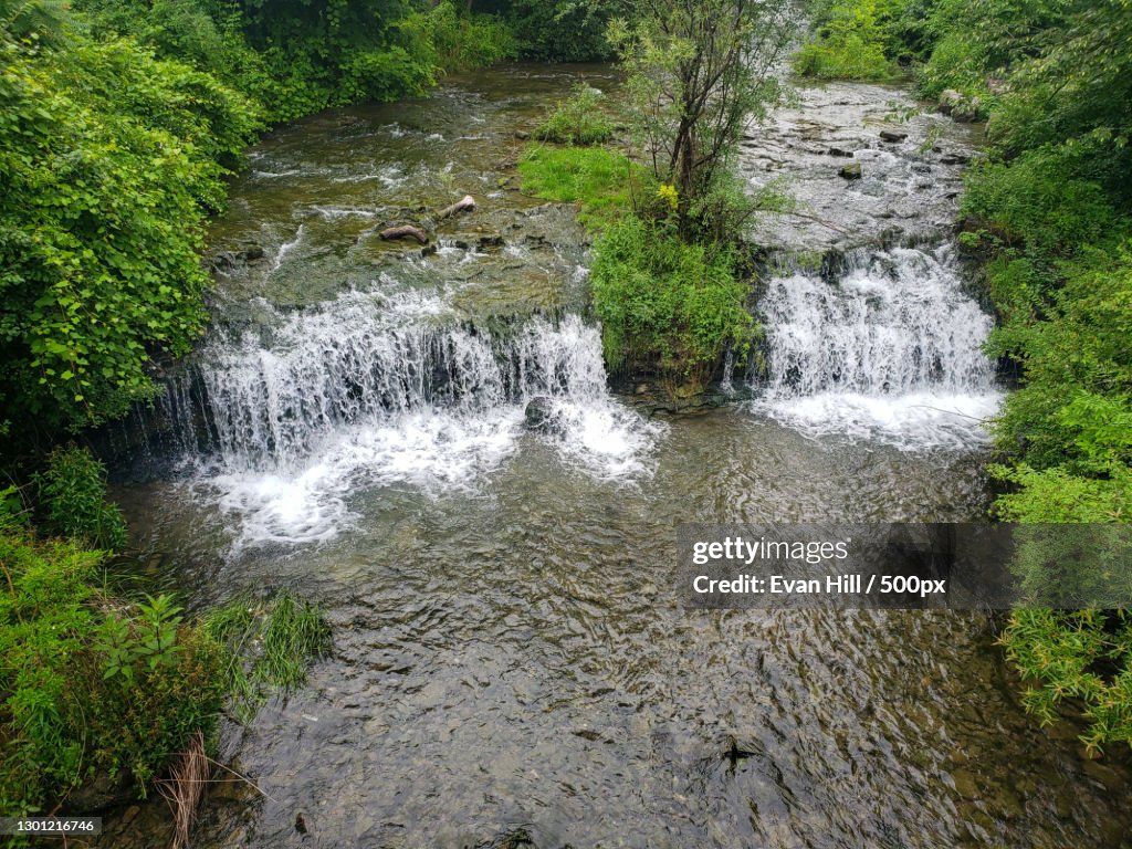 Aerial view of green summer sunlight tropical wild nature forest and waterfall south asia,Niagara Falls,New York,United States,USA