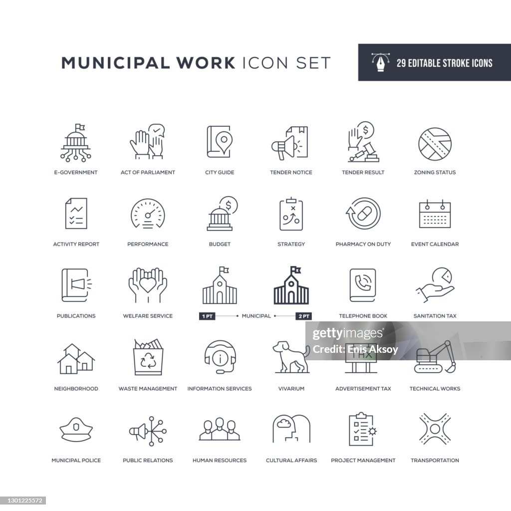 Municipal Work Editable Stroke Line Icons