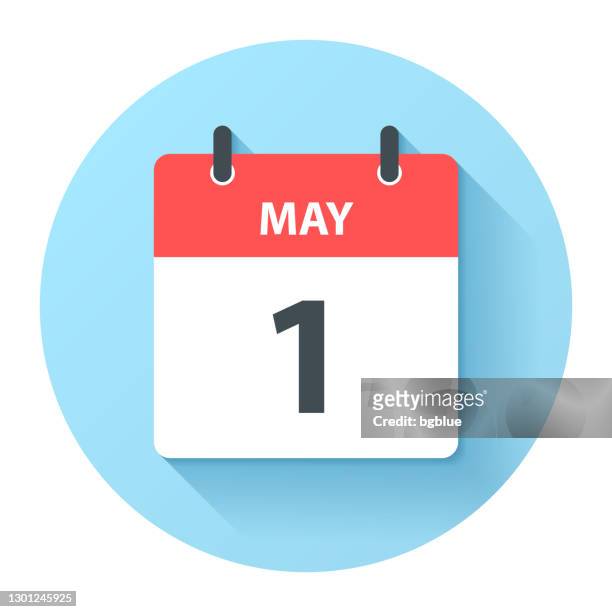 1. mai - runde tageskalender-ikone im flachen design-stil - erster mai tag der arbeit stock-grafiken, -clipart, -cartoons und -symbole