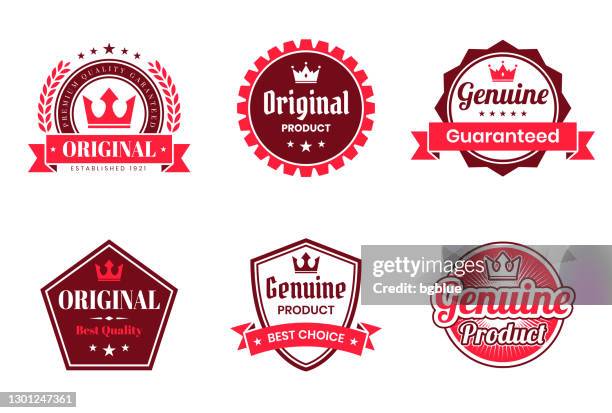 set of "original" red badges and labels - design elements - authentic stock illustrations