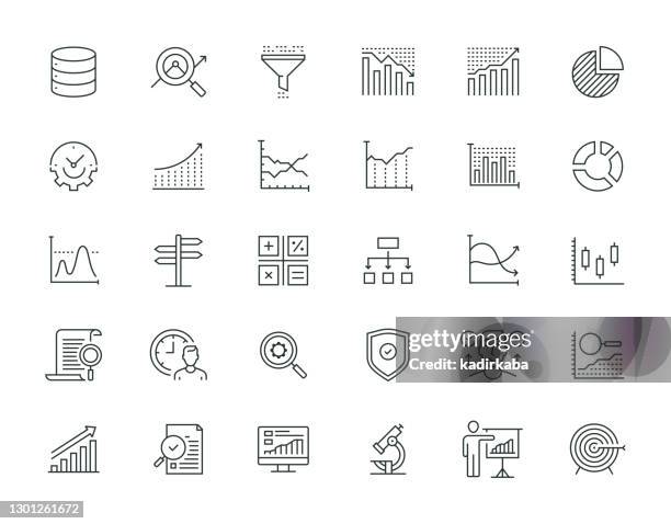 data analytics thin line series - line graph stock illustrations