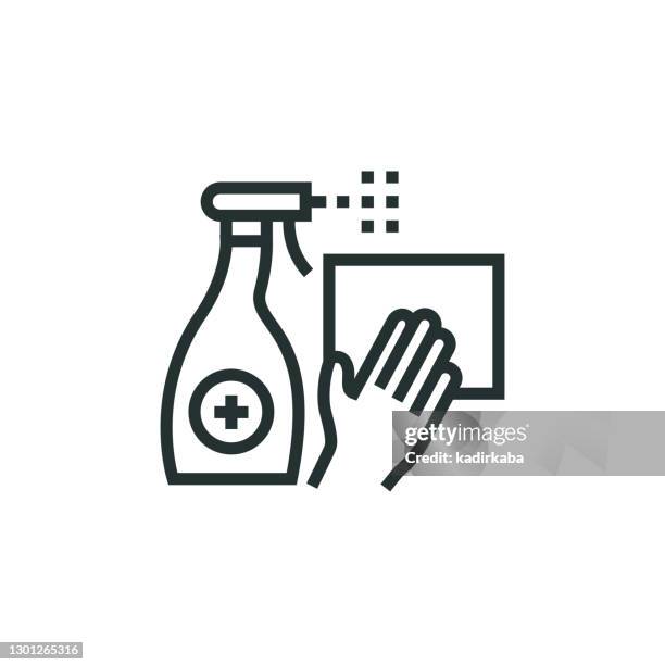 disinfect surfaces line icon - doctors shaking hands stock illustrations