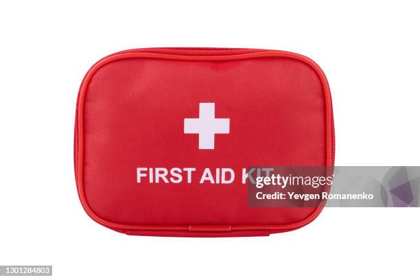first aid kit, isolated on white background - verbandskasten stock-fotos und bilder