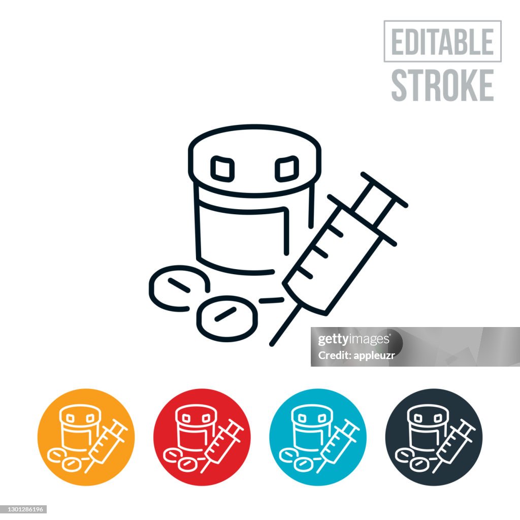 Opioids And Syringe Thin Line Icon - Editable Stroke