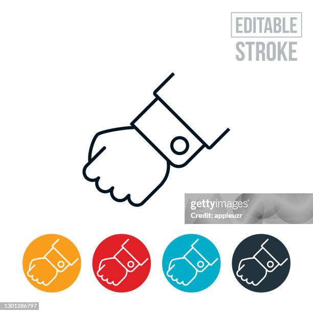 man wearing cufflink thin line icon - editable stroke - cufflink stock illustrations