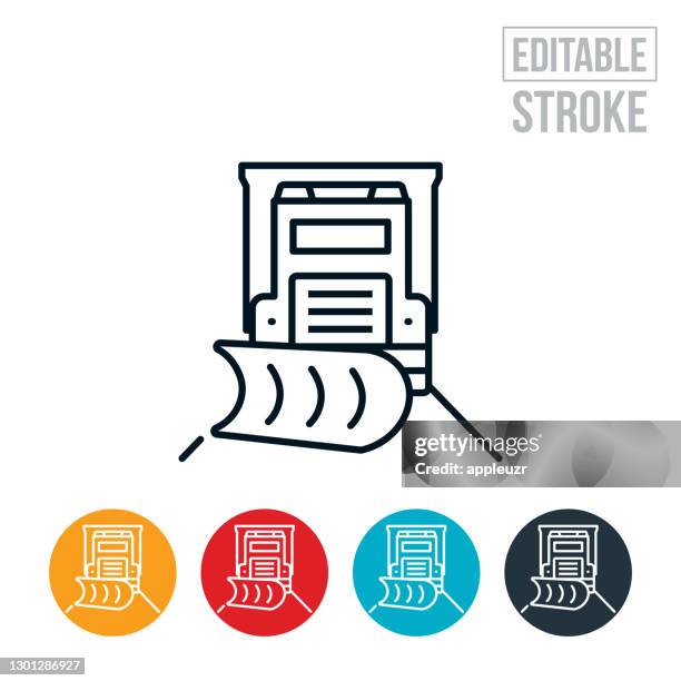 ilustrações, clipart, desenhos animados e ícones de caminhão de despejo com ícone de linha fina snowplow - traçado editável - removedor de neve snow mobile