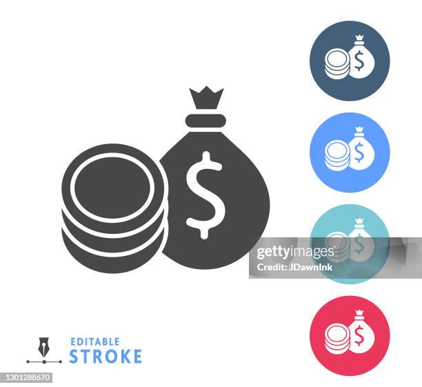 money & banking money bag with stack of coins color circle icon set - stacking coins stock illustrations