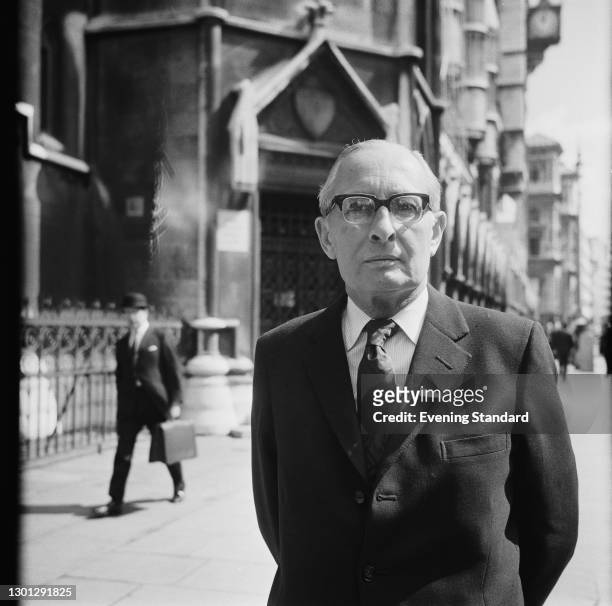 English businessman Sir Basil Smallpeice , a director of mining based conglomerate Lonrho, outside the Royal Courts of Justice in London, UK, 7th May...