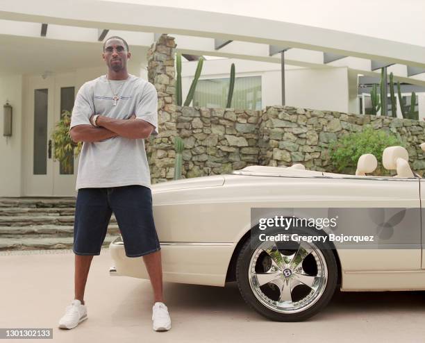 Superstar, Kobe Bryant poses with his Bentley on September 8th, 2002 in Beverly Hills, California.