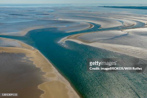 aerial view, tidal flat between harlesiel and wangerooge, wadden sea national park, coast, north sea, north frisia, schleswig-holstein, germany - wadden sea stock pictures, royalty-free photos & images