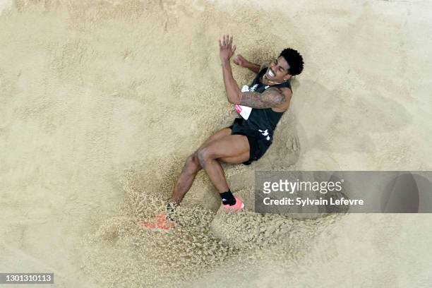Donald Scott of the United States competes in the triple jump event during the World Athletics Indoor Tour at Arena Stade Couvert on February 09,...
