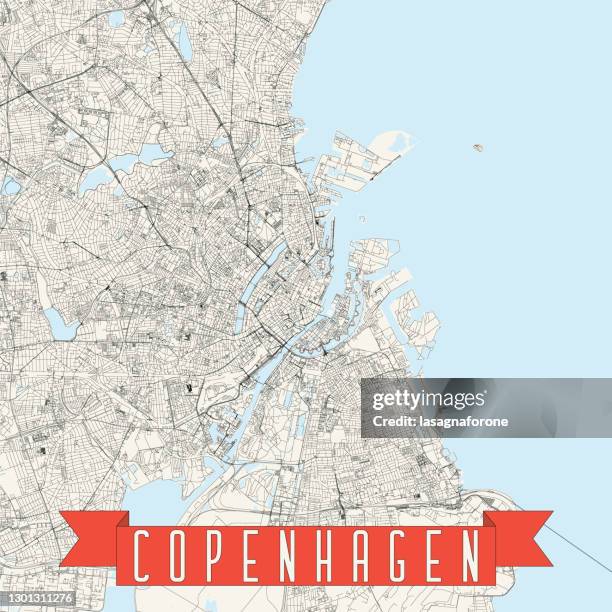 copenhagen, denmark vector map - denmark road stock illustrations
