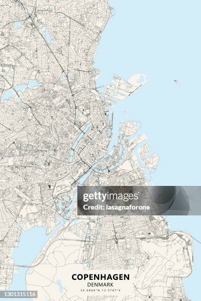 copenhagen, denmark vector map - copenhagen nyhavn stock illustrations