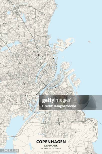 copenhagen, denmark vector map - danish flag stock illustrations