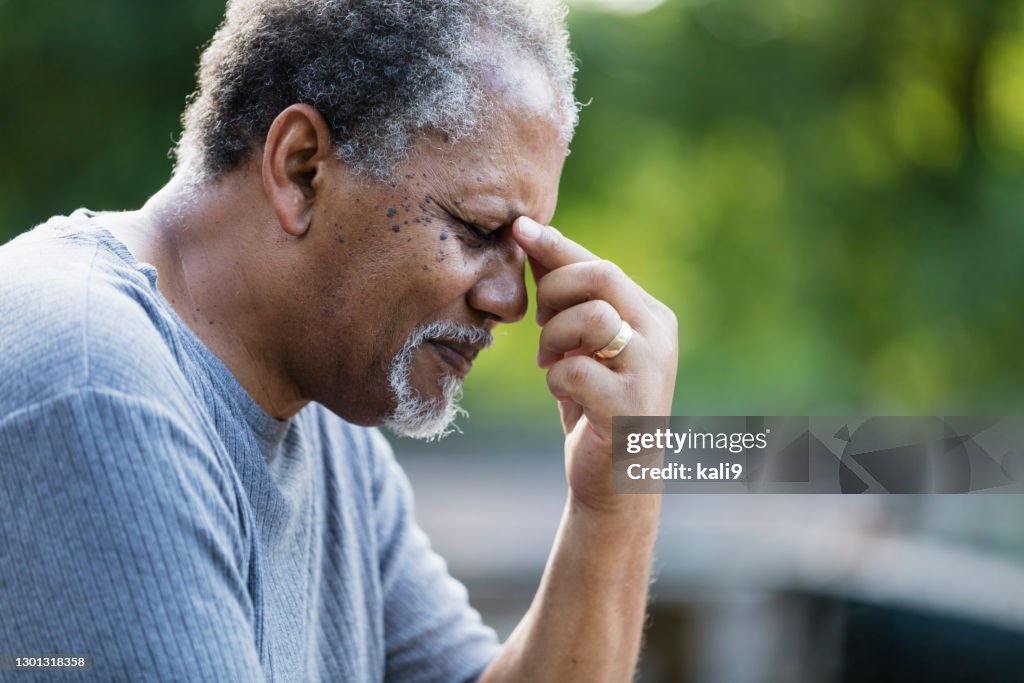 Senior African-American man, upset