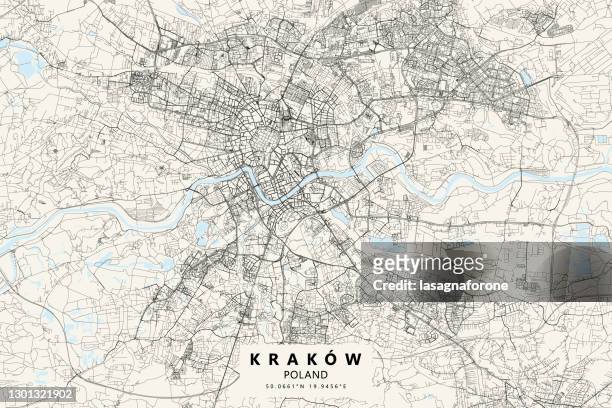 krakow, poland vector map - poland stock illustrations