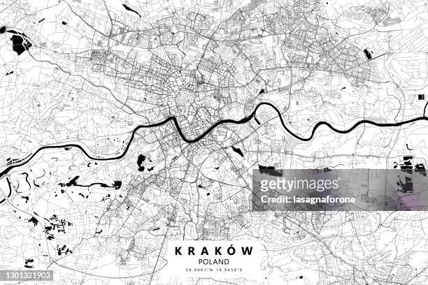 krakow, poland vector map - denmark road stock illustrations