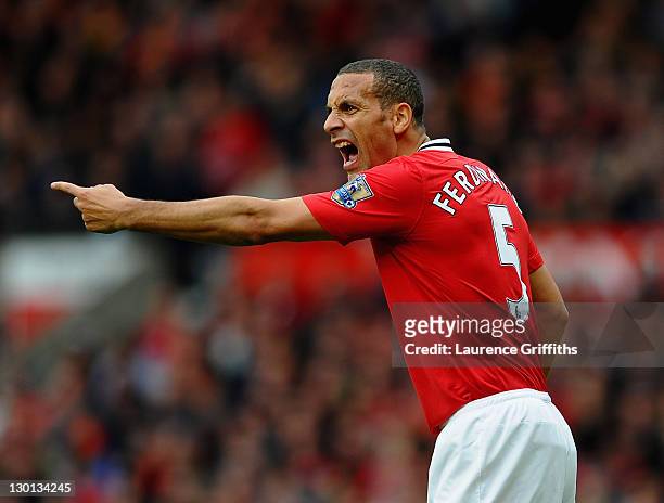 Rio Ferdinand of Manchester United in action during the Barclays Premier League match between Manchester United and Manchester City at Old Trafford...
