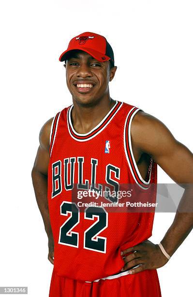 Jay Williams of the Chicago Bulls poses for a portrait during the rookie photo shoot on August 4, 2002 at St. Peter's Prep in Jersey City, New...