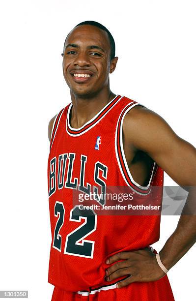 Jay Williams of the Chicago Bulls poses for a portrait during the rookie photo shoot on August 4, 2002 at St. Peter's Prep in Jersey City, New...