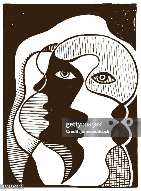 astract two faces illustration - abstract expressionism stock illustrations