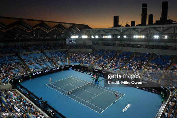 General view on Margaret Court Arena during the Women's Singles second round match between Ajla Tomljanovic of Australia and Simona Halep of Romania...