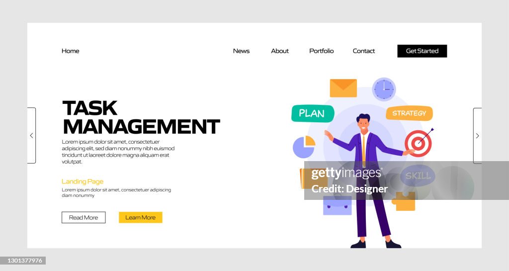 Task. Let Banner Task Management Concept Vector Illustration For Landing Page Template ...
