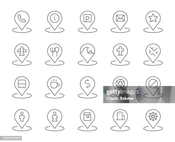 map pin set 2 - thin line icons - mall map stock illustrations