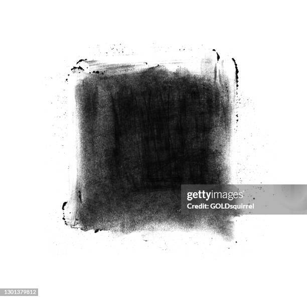 black square smudged by finger drawn by hand with dry pastel on white paper background - abstract isolated dirty square speech bubble in vector - multilayered object with unique textured effect with excess loose material around - loose paint stock illustrations